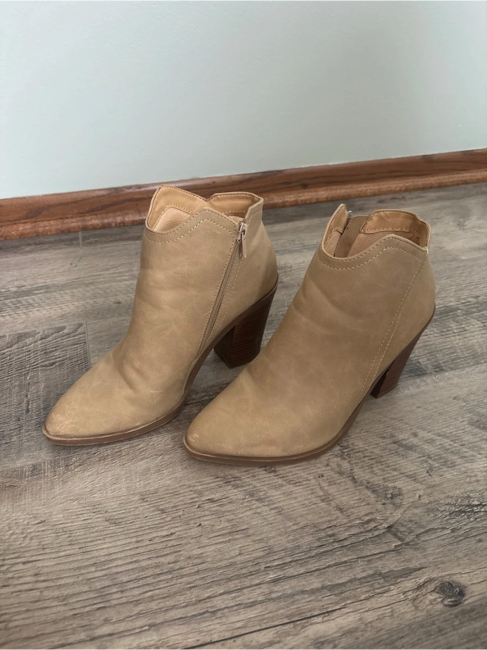 Women's Tan Ankle Booties with Block Heel